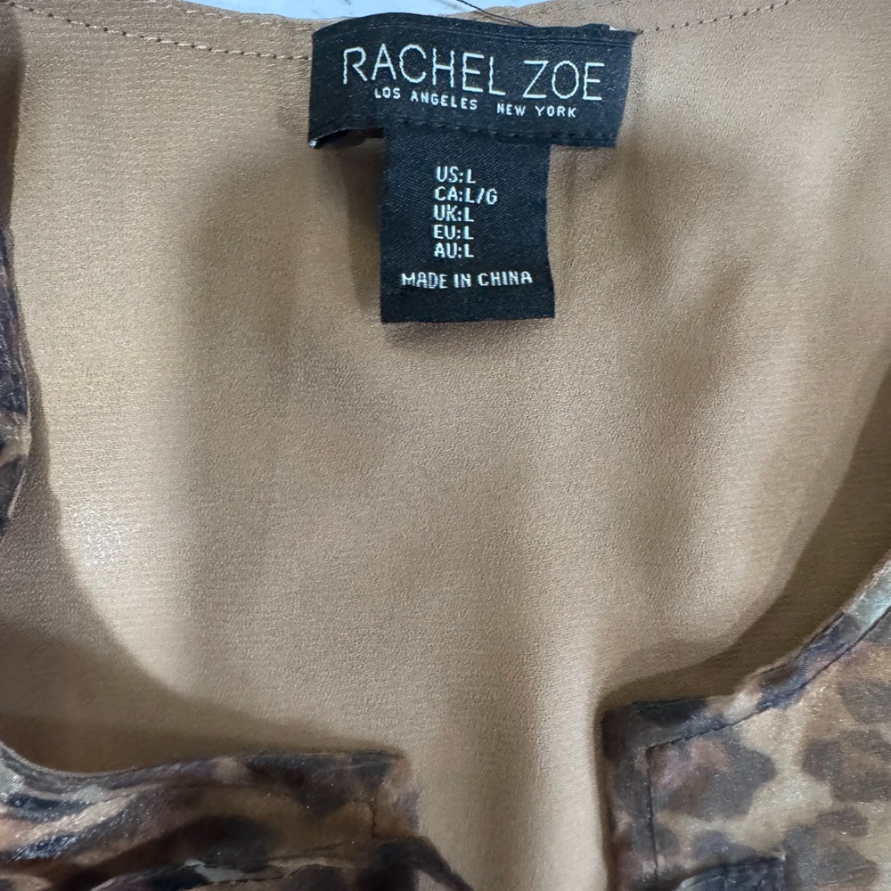 Rachel Zoe Brown Leopard Print Blouse with Sheer Sleeves - Picture 4 of 5